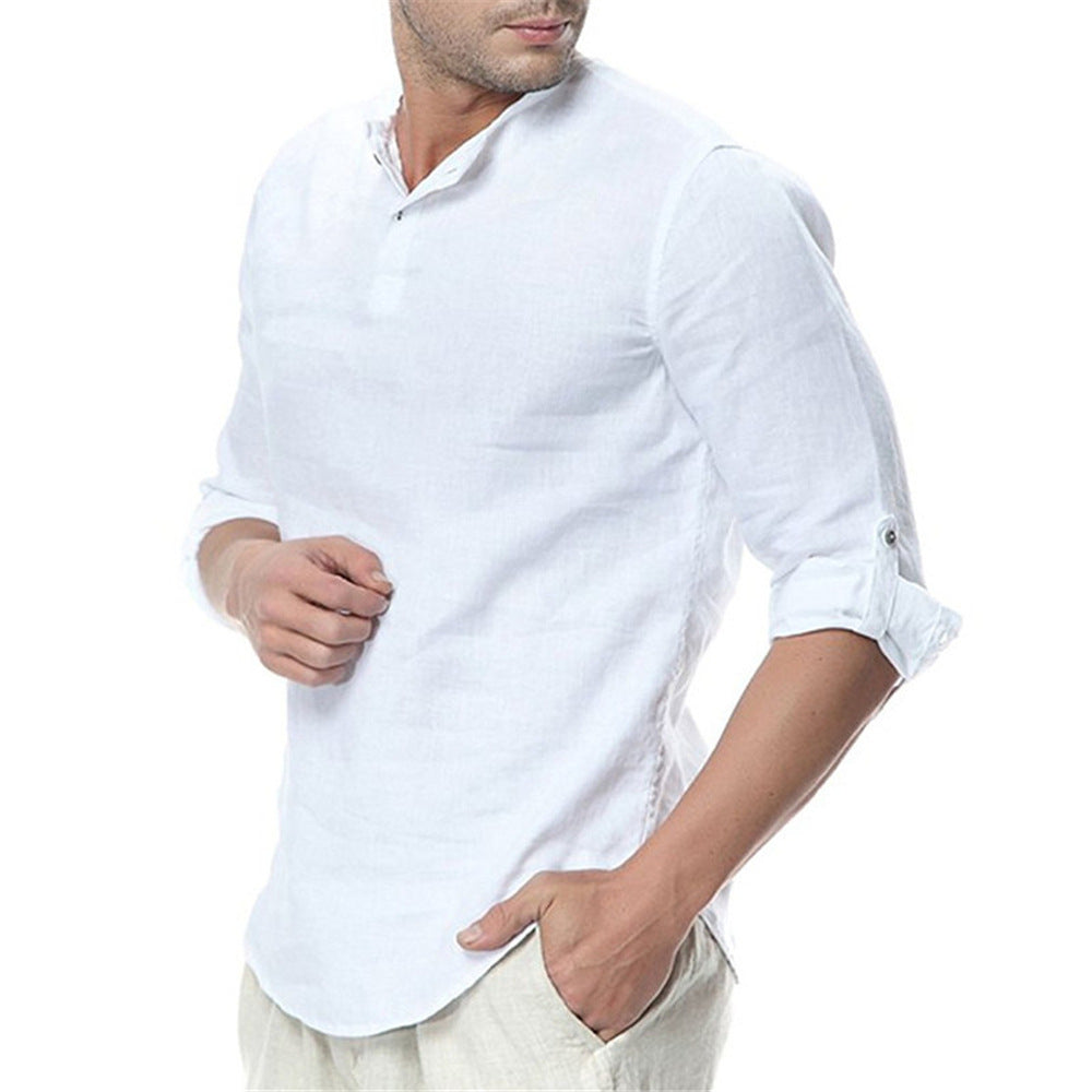 Camisa de hombre de algodón y lino de manga larga
