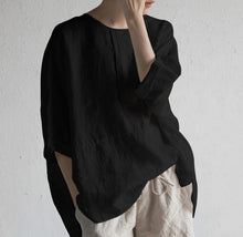 Cargar imagen en el visor de la galería, Camiseta Casual De Mezcla de algodón Y Lino Con Cuello Redondo Para Mujer
