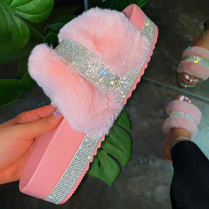 Zapatillas casuales de diamantes de imitación de piel sintética para mujer
