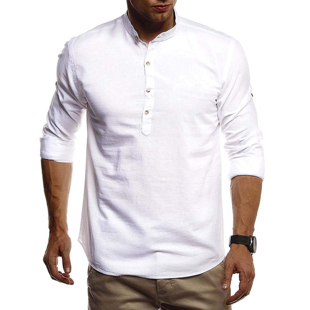 Camisa de manga larga de algodón y lino