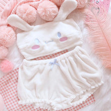 Cargar imagen en el visor de la galería, Conjunto de pijama de bola borrosa desmontable con bordado de felpa con orejas de conejo japonés
