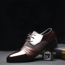 Cargar imagen en el visor de la galería, Zapatos blucher formales con detalle de cuadro de puntera puntiaguda con cordones para hombres
